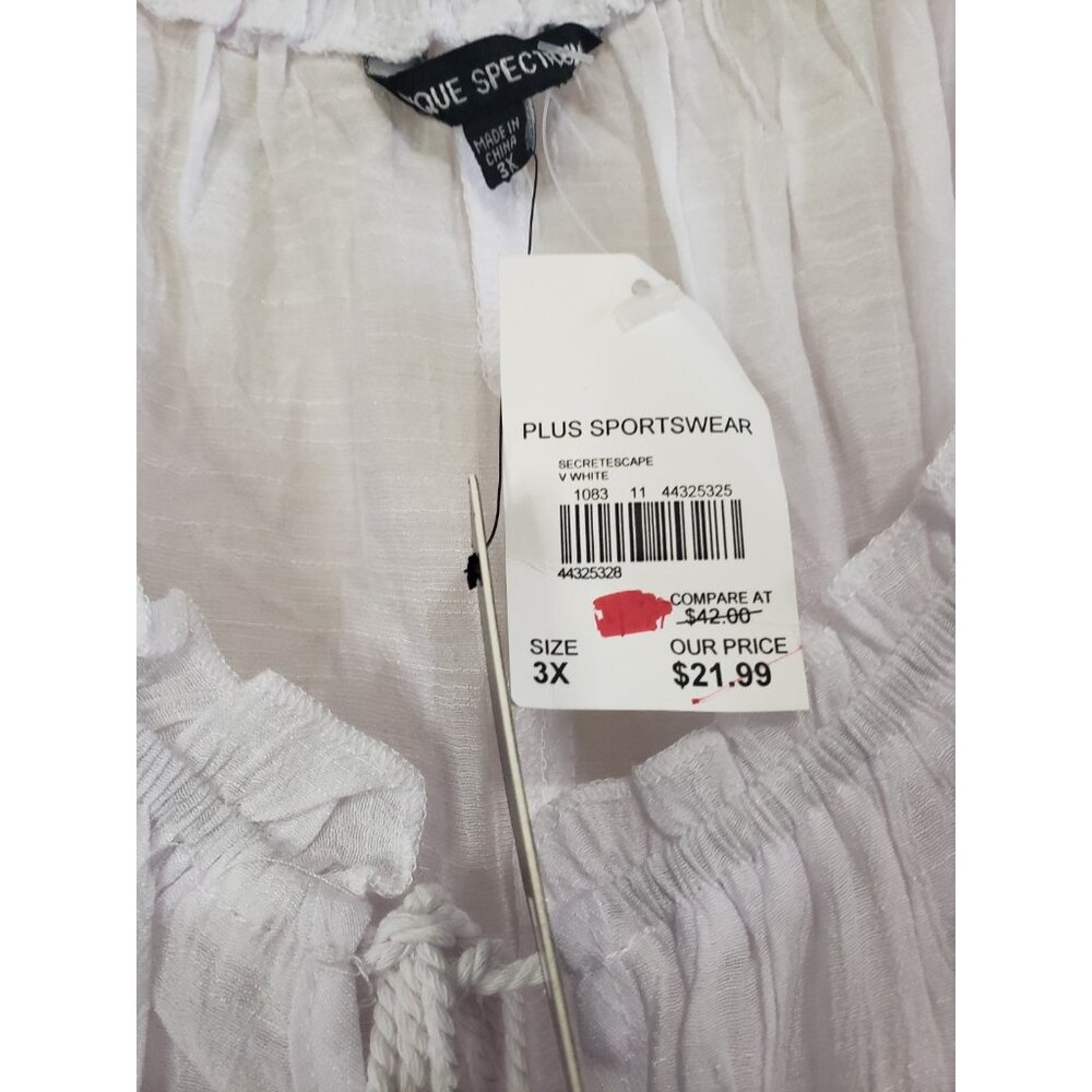 Unique Spectrum Womens Plus 3X Top Off Shoulder Smocked Sheer Peasant Lace NWT - Picture 8 of 10